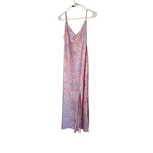 Paper Heart Slip Dress Long Silky Floral Pink Purple Midi Ladies Medium Romantic